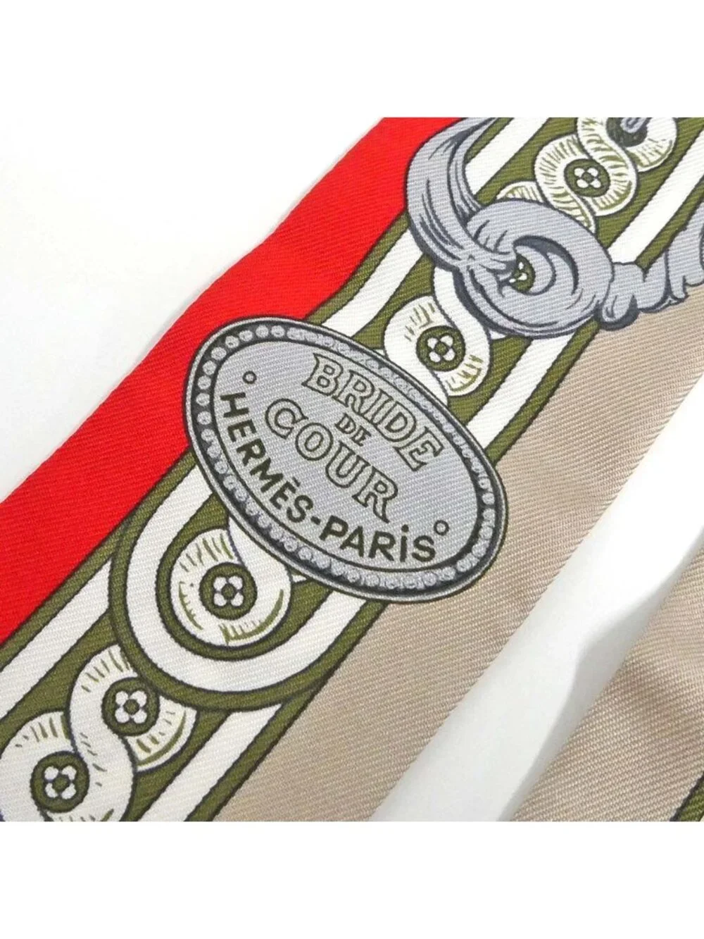Hermes Twill Brides de Cour Silk Beige Red Scarf - Picture 4 of 6